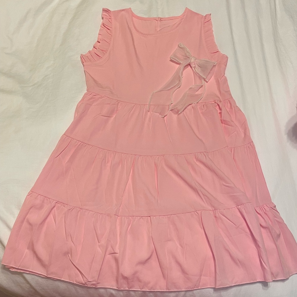 Ruffle Sleeveless Flowy Pleated Babydoll Light Pink Dress